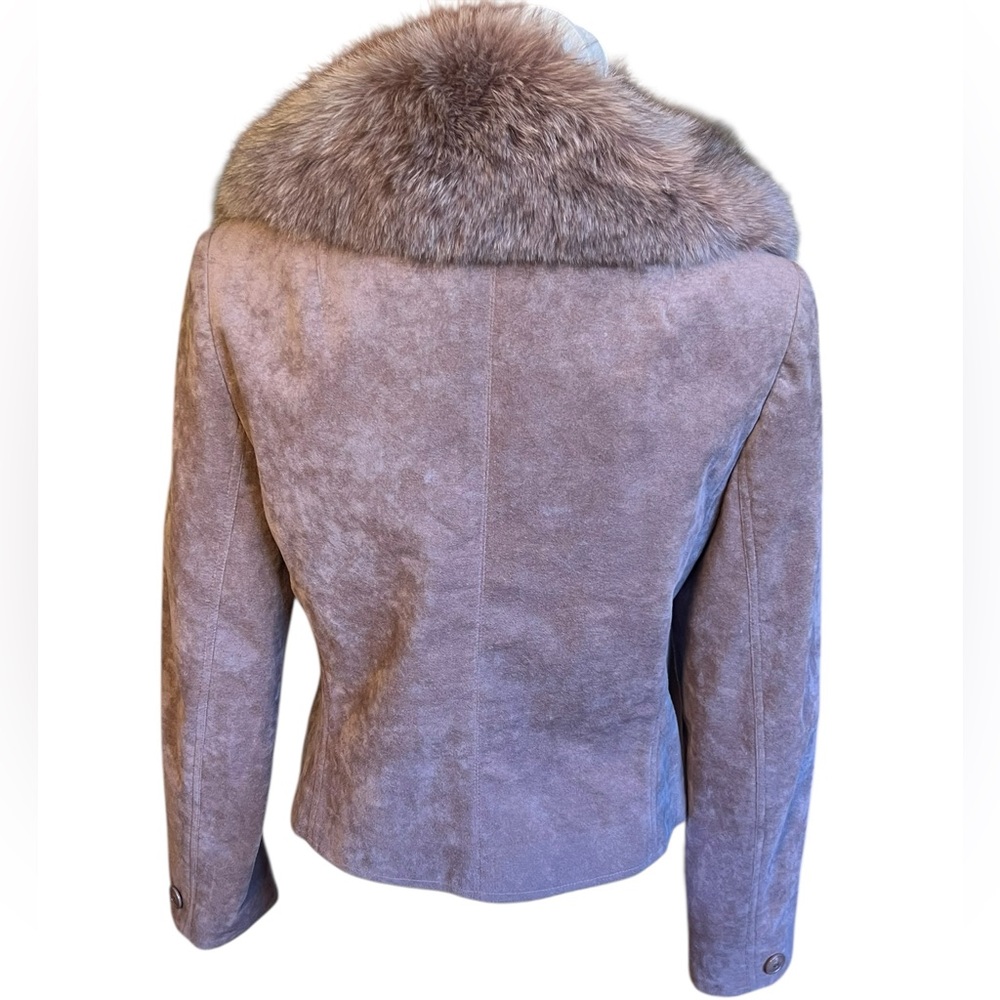Saks Fifth Avenue Taupe Suede Blazer with Fur Collar - Picture 3 of 13
